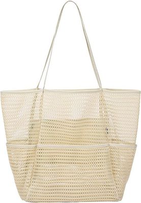 Herbruikbare mesh strandtas Custom grote capaciteit schoudertas voor vrouwen buiten reizen