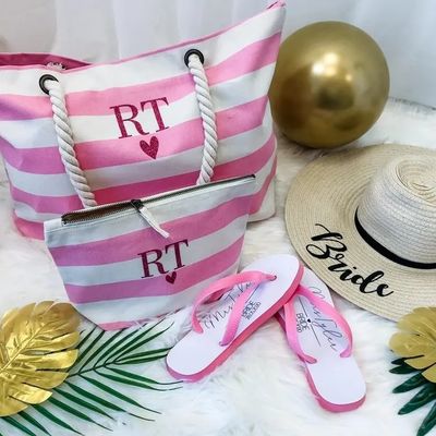 Gepersonaliseerd logo Canvas Strip Tote Bag voor Summer Beach School Bag Trolley aankomst