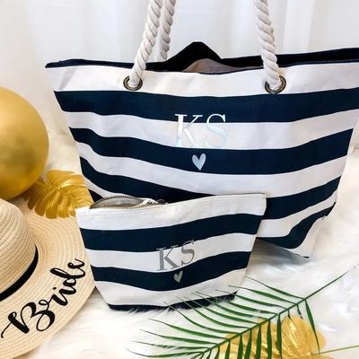 Gepersonaliseerd logo Canvas Strip Tote Bag voor Summer Beach School Bag Trolley aankomst