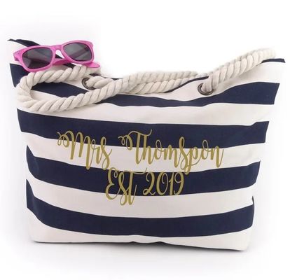 Gepersonaliseerd logo Canvas Strip Tote Bag voor Summer Beach School Bag Trolley aankomst