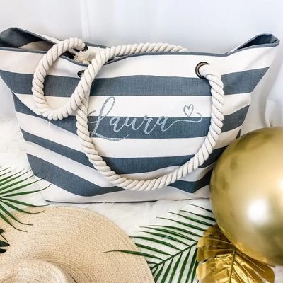 Gepersonaliseerd logo Canvas Strip Tote Bag voor Summer Beach School Bag Trolley aankomst