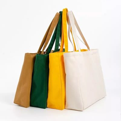 Zilkscherm gedrukt Eco Canvas Bag Dames Shopping Tote met zakken en letterpatroon