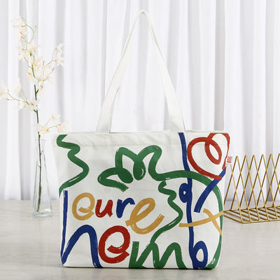 Custom Silk Screen Printed Cotton Canvas Shopping Tote Bag met logo en letterpatroon