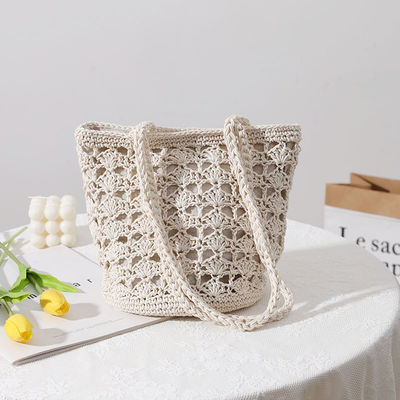 Eenvoudige Casual Lady Summer Straw Handmade Bucket Bag voor Vrouwen Strand Vakantie Schoudertas