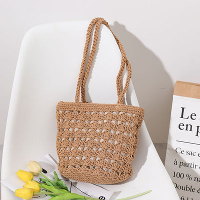 Eenvoudige Casual Lady Summer Straw Handmade Bucket Bag voor Vrouwen Strand Vakantie Schoudertas