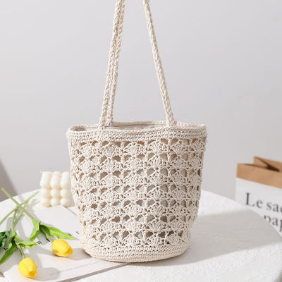 Eenvoudige Casual Lady Summer Straw Handmade Bucket Bag voor Vrouwen Strand Vakantie Schoudertas