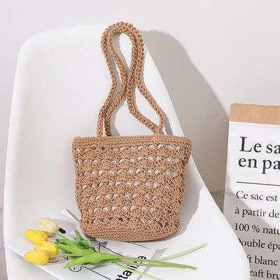 Eenvoudige Casual Lady Summer Straw Handmade Bucket Bag voor Vrouwen Strand Vakantie Schoudertas