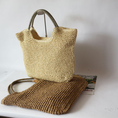 Polyester voering materiaal handgemaakte vrouwen stro schoudertas voor zomer strand grote tote tas