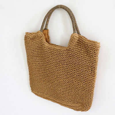 Polyester voering materiaal handgemaakte vrouwen stro schoudertas voor zomer strand grote tote tas