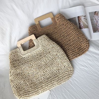 Geen Decoratie Rattan Tote Bag Draagbare Straw Handtas Vrouwen voor de Zomervakantie