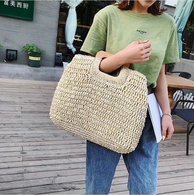 Geen Decoratie Rattan Tote Bag Draagbare Straw Handtas Vrouwen voor de Zomervakantie