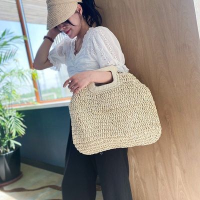 Geen Decoratie Rattan Tote Bag Draagbare Straw Handtas Vrouwen voor de Zomervakantie