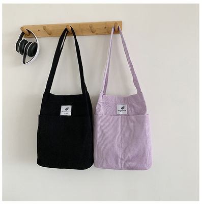 Modieus Groot Custom Logo Letter Print Cotton Tote Bag Solid Color Corduroy Canvas Bag