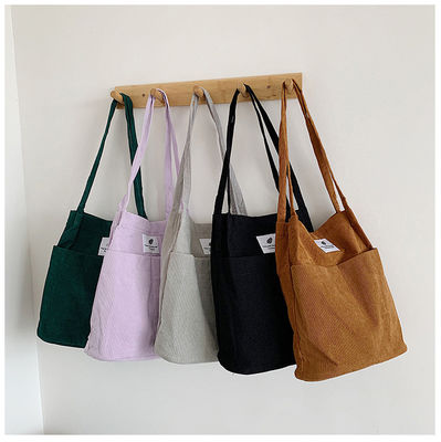 Modieus Groot Custom Logo Letter Print Cotton Tote Bag Solid Color Corduroy Canvas Bag