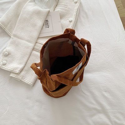 Modieus Groot Custom Logo Letter Print Cotton Tote Bag Solid Color Corduroy Canvas Bag