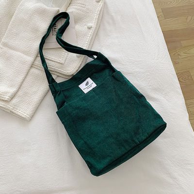 Modieus Groot Custom Logo Letter Print Cotton Tote Bag Solid Color Corduroy Canvas Bag
