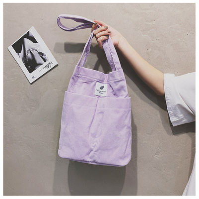 Modieus Groot Custom Logo Letter Print Cotton Tote Bag Solid Color Corduroy Canvas Bag