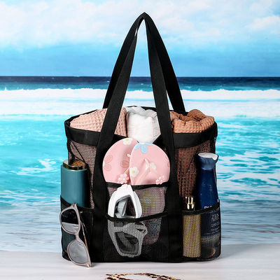Custom Logo Zwarte Schelp Collectie Grote Nylon Draagbare Mesh Beach Tote Bag voor vrouwen