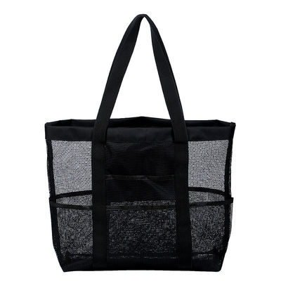 Custom Logo Zwarte Schelp Collectie Grote Nylon Draagbare Mesh Beach Tote Bag voor vrouwen