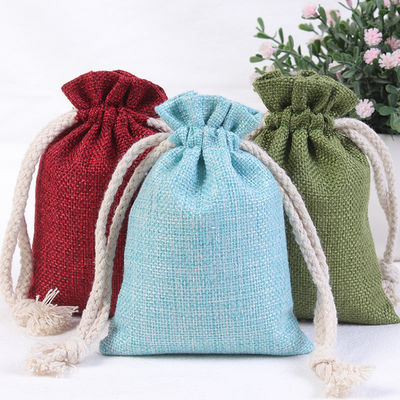 Eco-vriendelijk Custom Logo Printed Linen Bag Jute Burlap Drawstring Gift Bag
