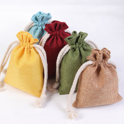 Eco-vriendelijk Custom Logo Printed Linen Bag Jute Burlap Drawstring Gift Bag