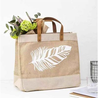 Dagelijks schoolleven gerecycled Jute-tas op maat Burlap Jute Tote-tassen met leren handgrepen