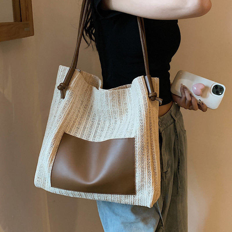 Vrouwen gepersonaliseerde Casual Tote met twee handgrepen/banden Zomer Sea Beach Trim Raffia Bag
