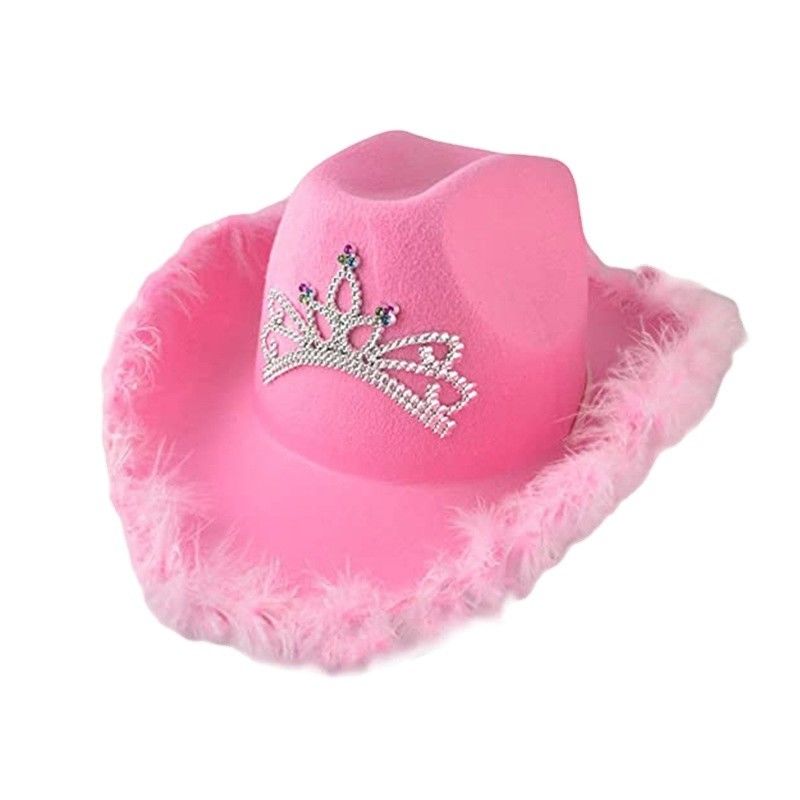 Vederige roze western cowboyhoed met lichtroze kroon en aanpasbaar logo