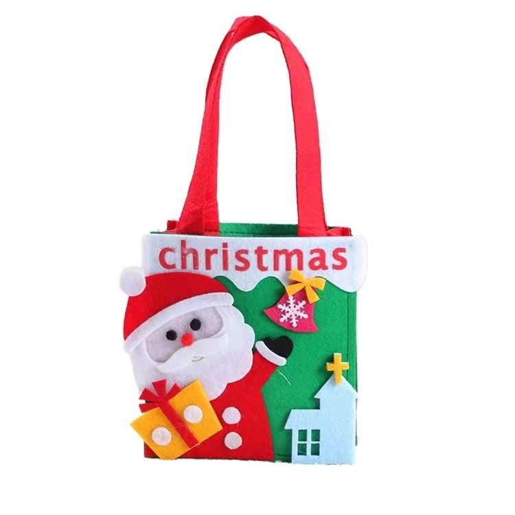 Gepersonaliseerde kleuren kersttas met handgemaakte vacht kerstman sneeuwman rendier ontwerp