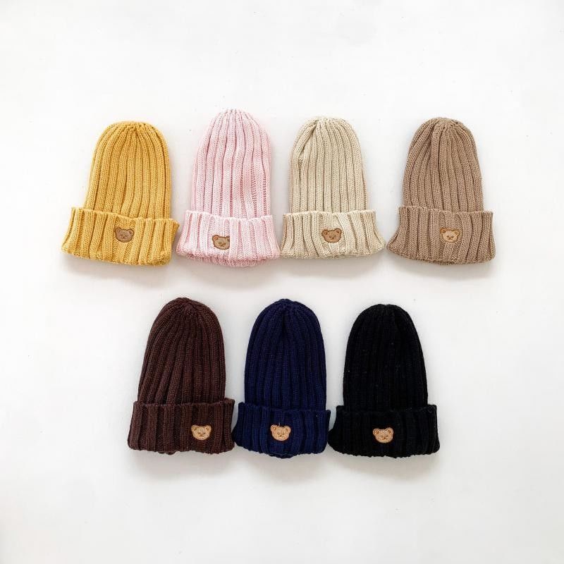 Herfst-winter Kinderen Vaste kleuren gebreide hoeden voor kinderen Meisjes Jongens 10x9.5cm Hoeden
