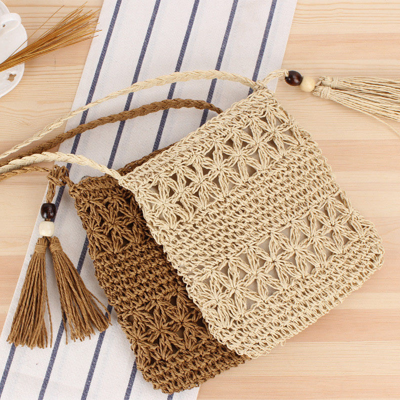 Custom logo geaccepteerd vrouwen stro crossbody emmer weven stro zakken voor zomer strand