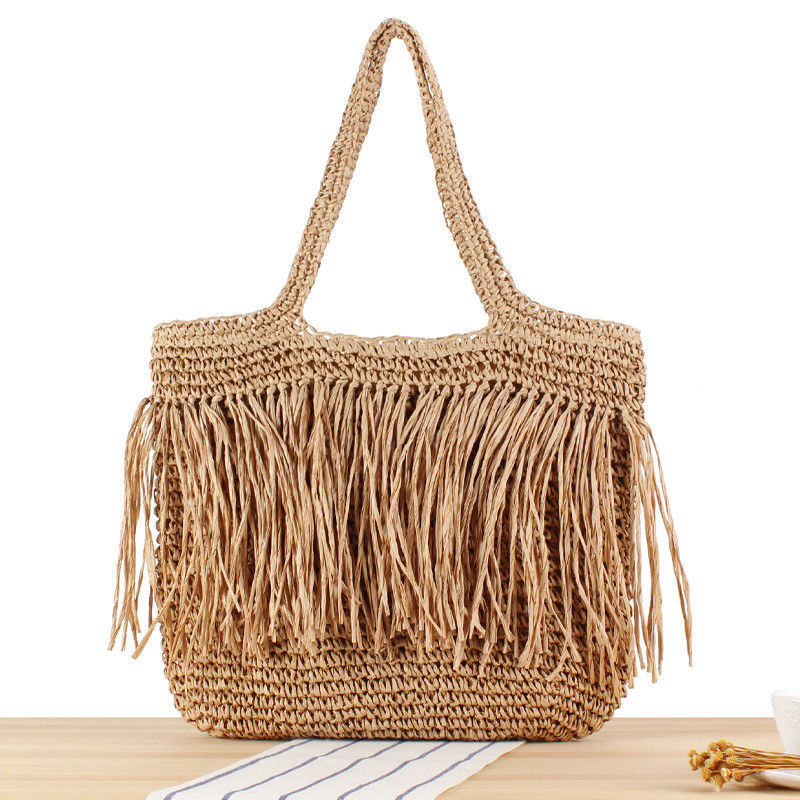 2024 Grote capaciteit Vrouwen Papier stro Strand Tote Handtas Met Tassel Nieuwste modieuze