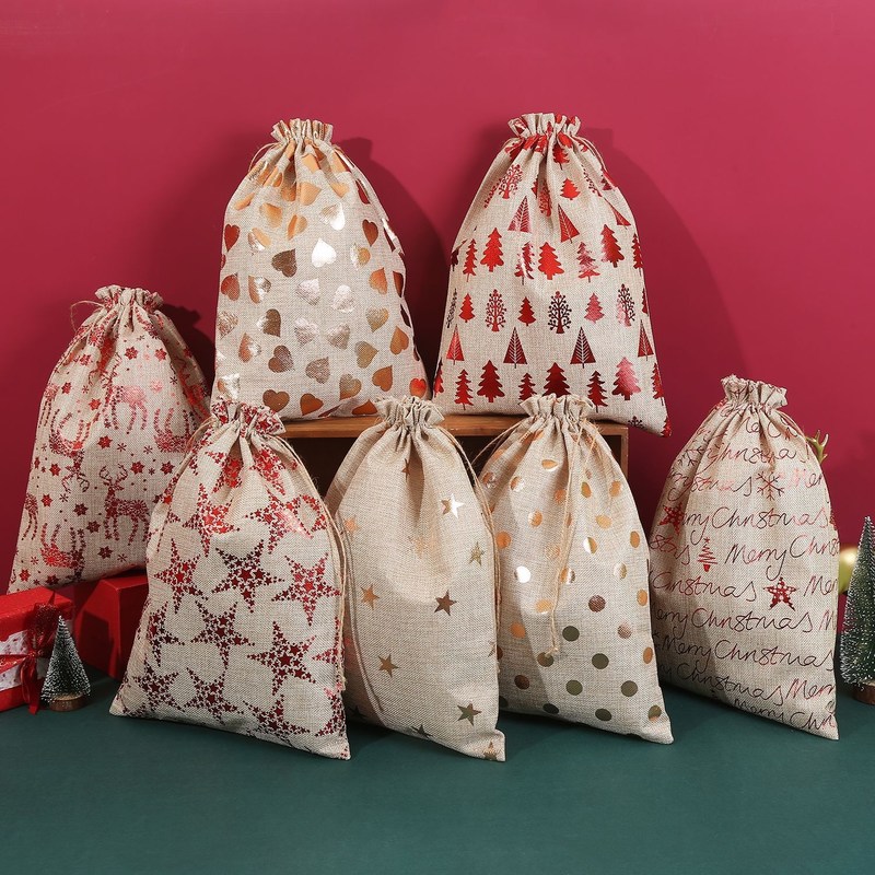 Eco-vriendelijke kerstmandzakken met trekstreng voor mini cadeautjes en snoepverpakkingen