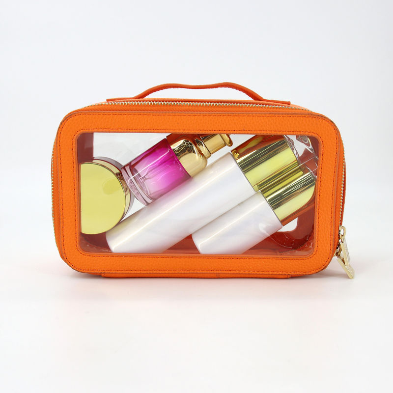Kleine waterdichte reis PU leer toiletzak met aangepaste kleur PVC make-up case