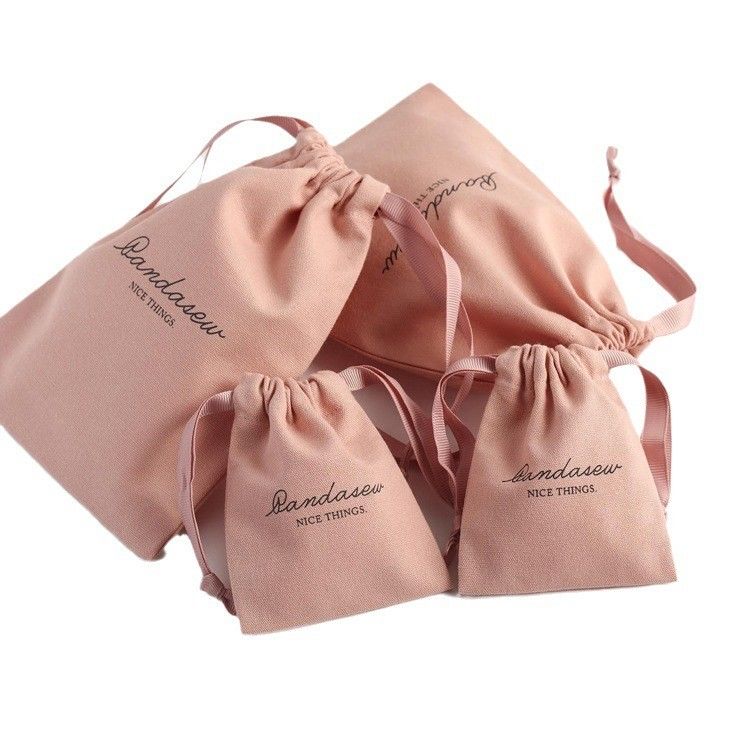 Medium Winkelen Verpakking Op maat Roze zachte doek gedrukte katoenen linnen drawstring zakken