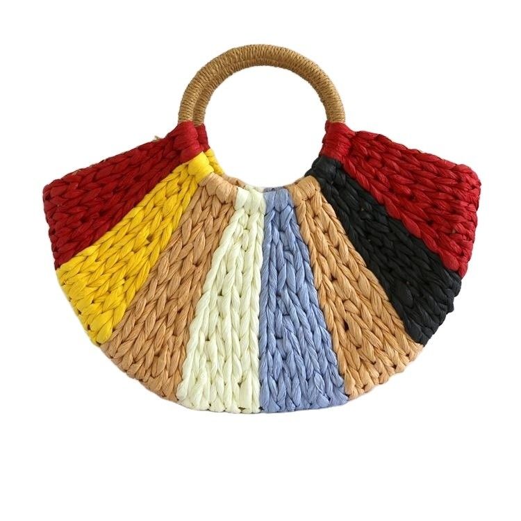 Regenboogcadeautassen Collectie Eco Handgemaakte Rattan Woven Straw Tote Bag met open sluiting