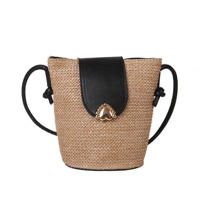 Summer Style Designer Handgemaakte Ronde Straw Woven Beach Bucket Bag voor Vrouwen Handtas