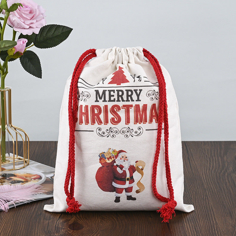 Gepersonaliseerd Logo 2022 Kerst Draadzakken 100% Katoen Kerstman Strumps Candy Nuts Gift Package Bag