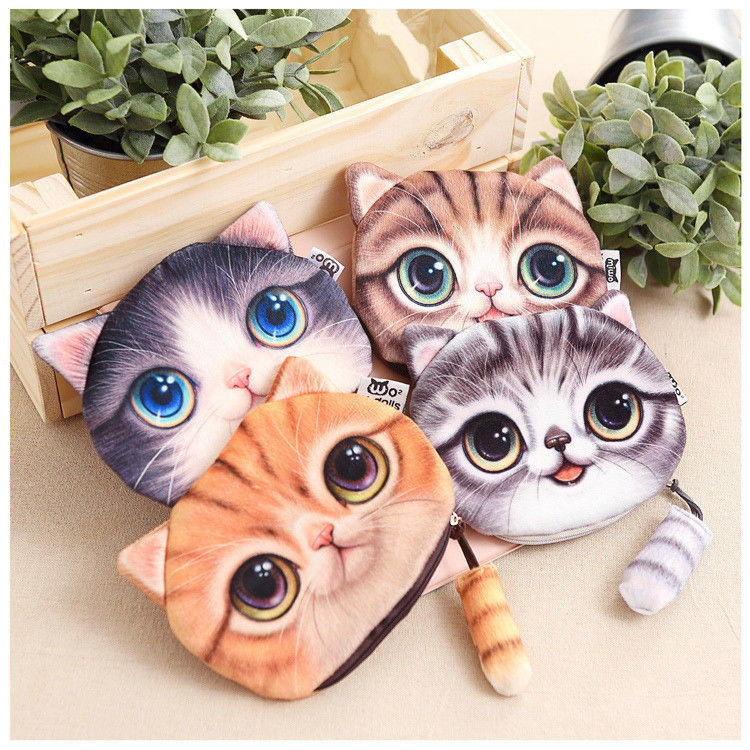 Kleur op maat Kinderen Portemonnee Meisje Portemonnees Muntzak Cartoon 3D Kat Zipper Kawaii Portemonnee Portemonnee