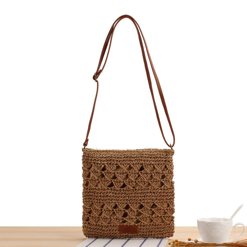 Summer Beach Woven Crossbody Straw Bag voor vrouwen met polyester bekleding en open sluiting