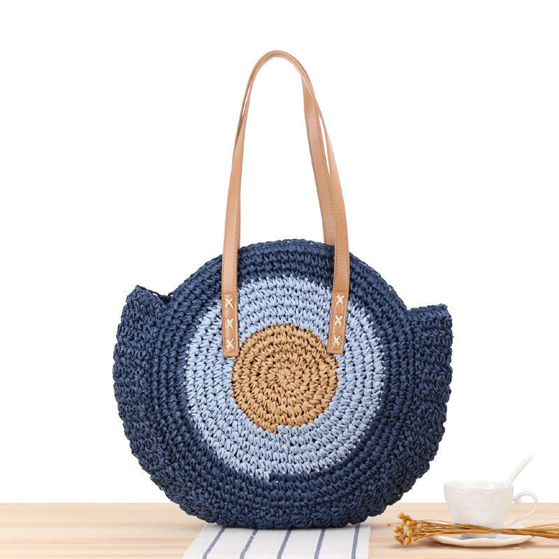 Zomer Halve ronde Ethnische stijl zadel stro Woven Beach Handgemaakte Rattan Tas voor Unisex