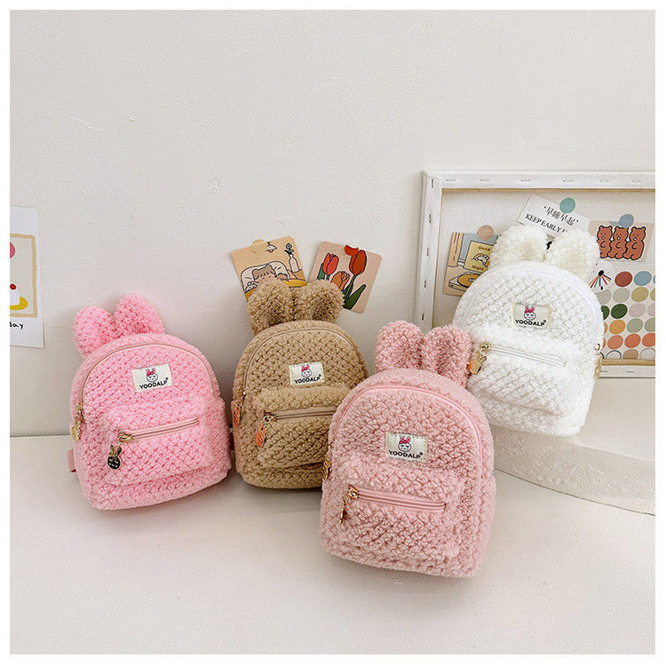Harige Minnie Plush Kinderen Schooltas voor Kinderen Bunny Rugzak Roze Cartoon Mini Zipper Velvet Rugzak