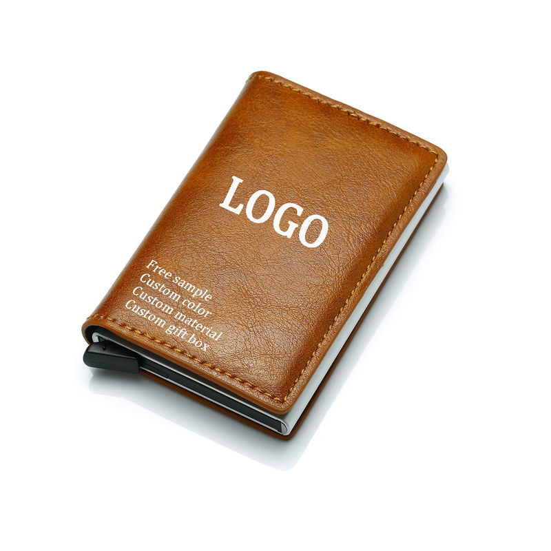 Op maat gemaakte kleur Pop Up PU leer metalen portemonnee blokkeren automatische aluminium creditcard houder op maat