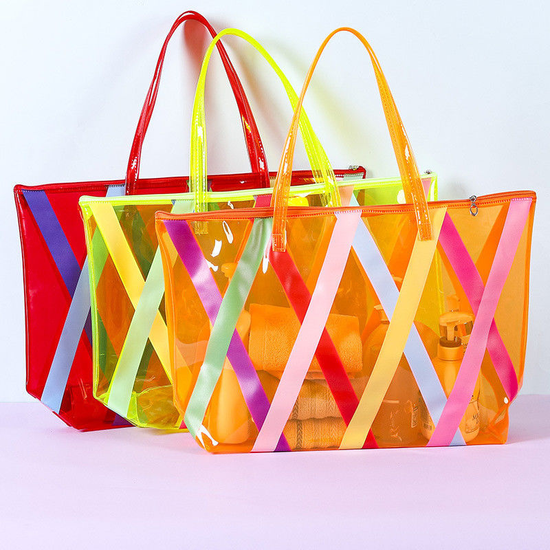 Groothandel Online winkelen Grote PVC Tote Beach Bag met Custom Logo Geaccepteerd
