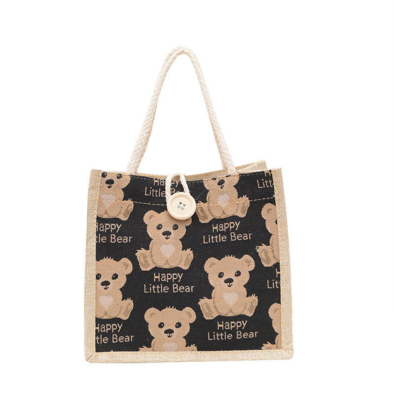 Gepersonaliseerde mooie cartoon beer gedrukt plain katoen canvas boodschappen doen Jute Tote zak