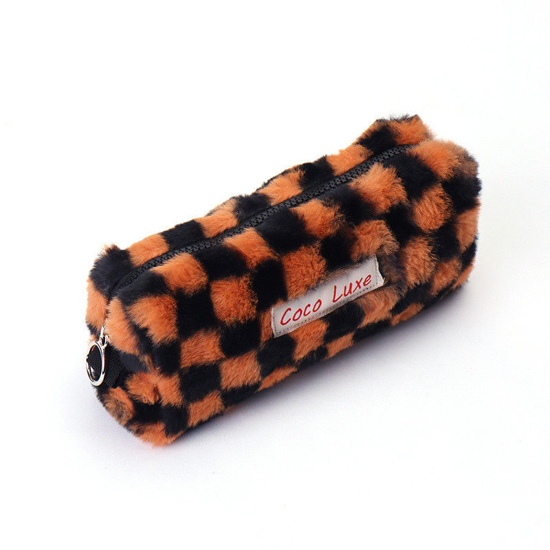 Gingham make-up zak met een aangepaste kleur en handdoek bordure logo