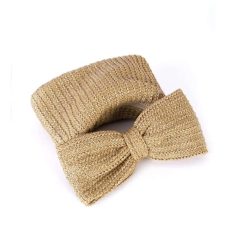 Winkelwagen op maat Vrouwen Boog Straw Geweven Strand Raffia Clutch Handtas Casual Tote