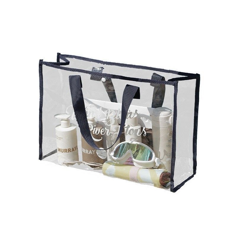 Dik katoenen handvat op maat Transparent Roze PVC Tote Bag voor modieus winkelen
