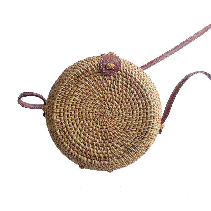 Unisex ronde rieten strand vintage handgemaakte geweven cirkel vakantie draagbare schoudertas