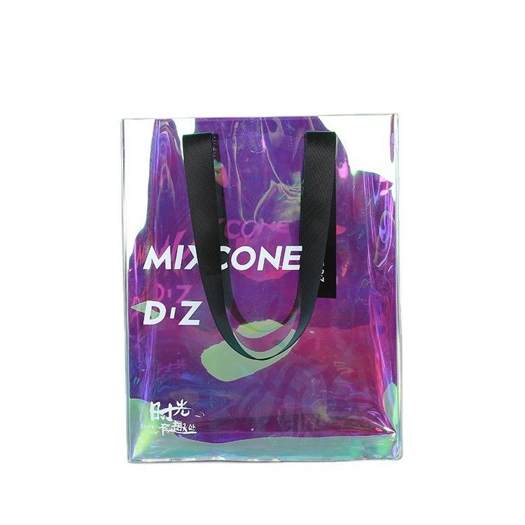 All Seasons Custom Logo Waterdicht Holografisch Laser Iriscent PVC Gift Shopping Schouder Tote Bag